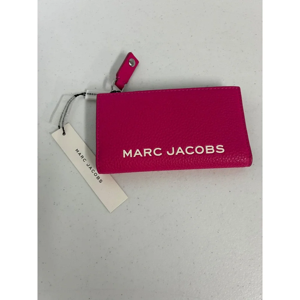 Marc Jacobs Pink Pebbled Leather Bifold Wallet with Burgundy Interior NWT